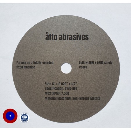 ATTO ABRASIVES Ultra-Thin Sectioning Wheels 6"x0.020"x1/2" Non-Ferrous Metals 1W150-050-SN